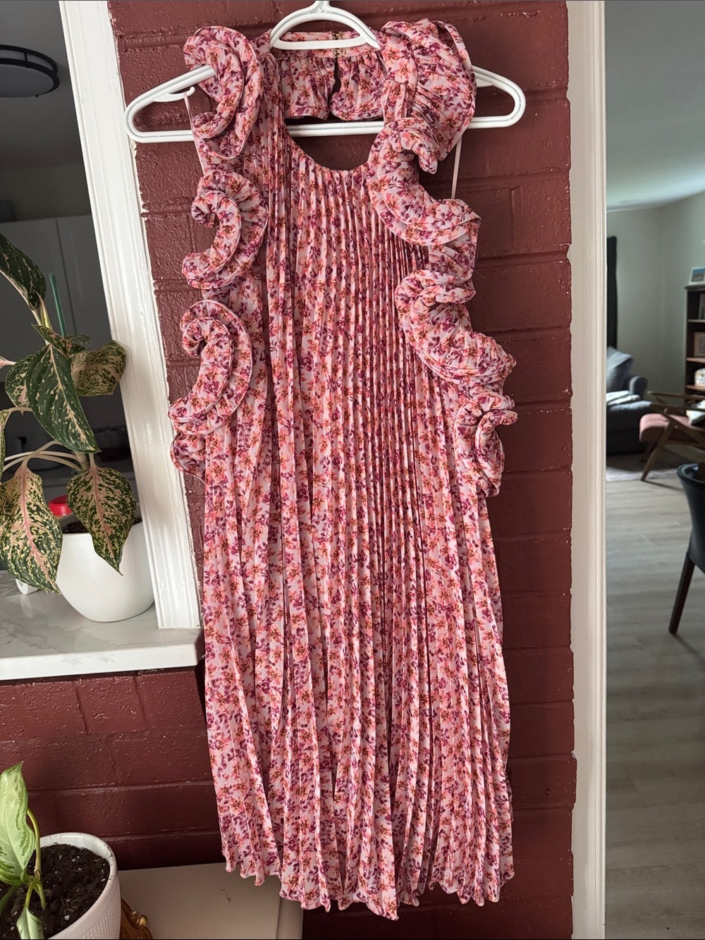 AMUR Mimi Halter Ruffled Pleated Floral Print Mini Dress Size 8